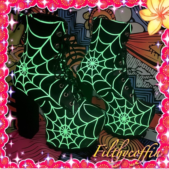 Terror GLOW spiderweb boots current mood Dollskill platform goth WITCH killstar - Picture 2 of 2